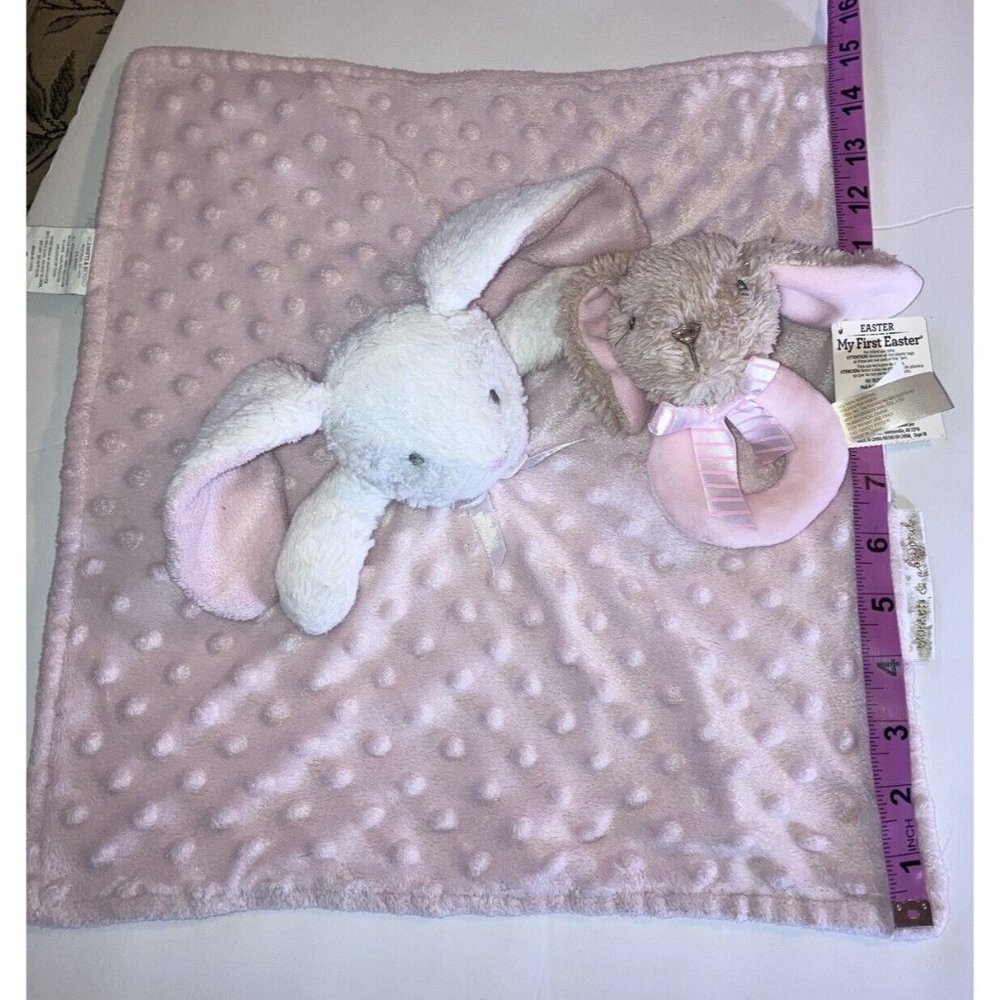 Blankets & Beyond Pink & White Bunny Minky Dot Baby Security Lovey +NWT Rattle